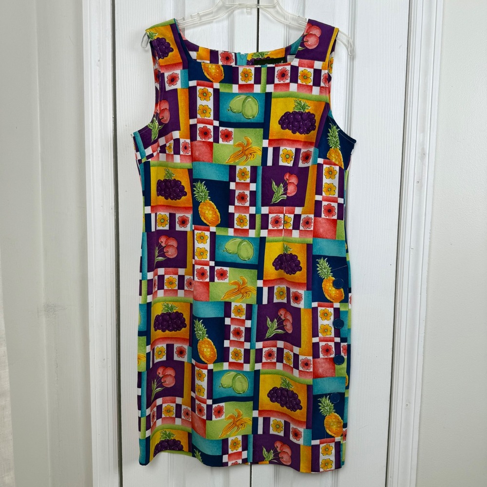 Sag Harbor Petite‎ Vintage Fruit Print Shift Dress Sleeveless Tropical Multi 12P
